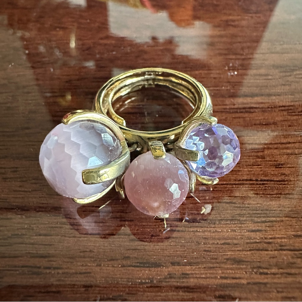 Ariella Collection Gold And Purple 3-Stone Charm Ring Adjustable Size